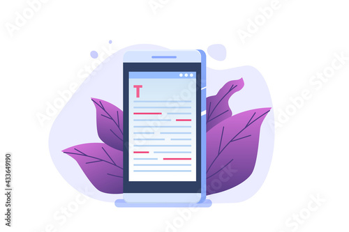 Editable online document. Creative writing and storytelling, copywriting . Online education, distant learning concept. Vector illustration.