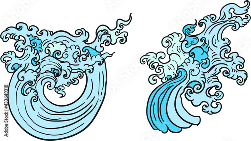 water splash and Japanese wave for tattoo.Japanese wave for tattoo.a set of hand drawn water tattoo.Thai style
