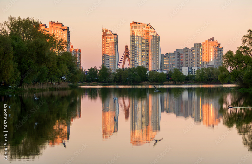 Obolon. Kyiv landscape at sunset