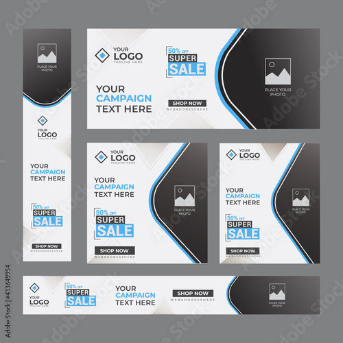 Digital marketing abstract and modern google ad banner set template premium vector for special offer fashion sale.