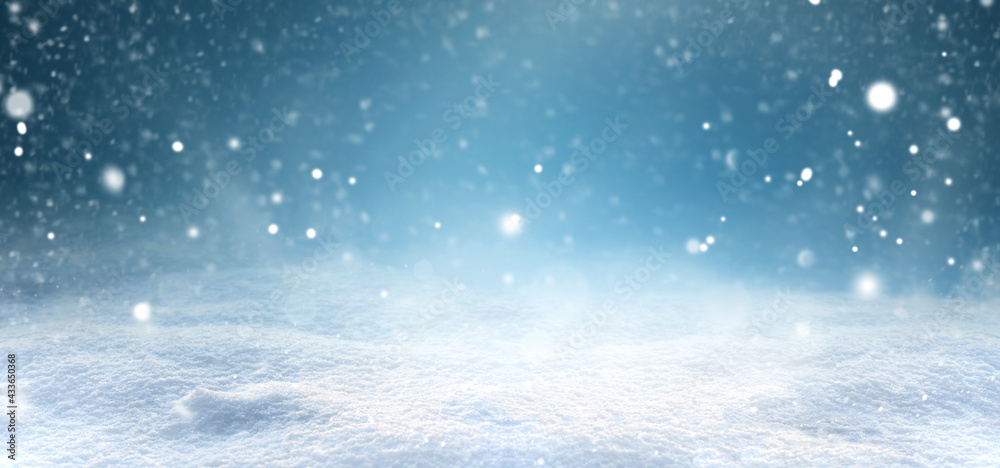 Christmas snow background with snow drifts in snowfall