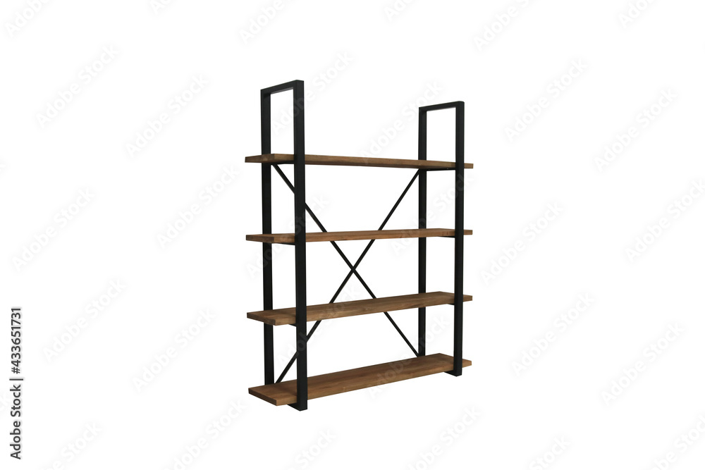 Teak cabinet combination with black iron on white background Teak cabinet combination with black iron on white background