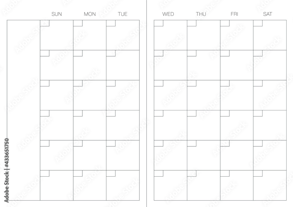 A4 format. Endless Organizer and bullet journal printable pages. Perfect  minimalist monthly planner. Undated.For every month. Events personal  calendar. Notes. Week starts at Sunday. Stationery. Vector  Stock-Vektorgrafik | Adobe Stock