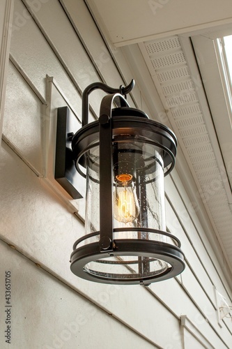Outdoor lighting at new construction home. Close up product shot.