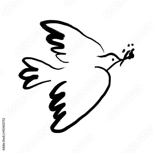 Black minimalist modern linear pigeon bird sketch. One line drawing. photo