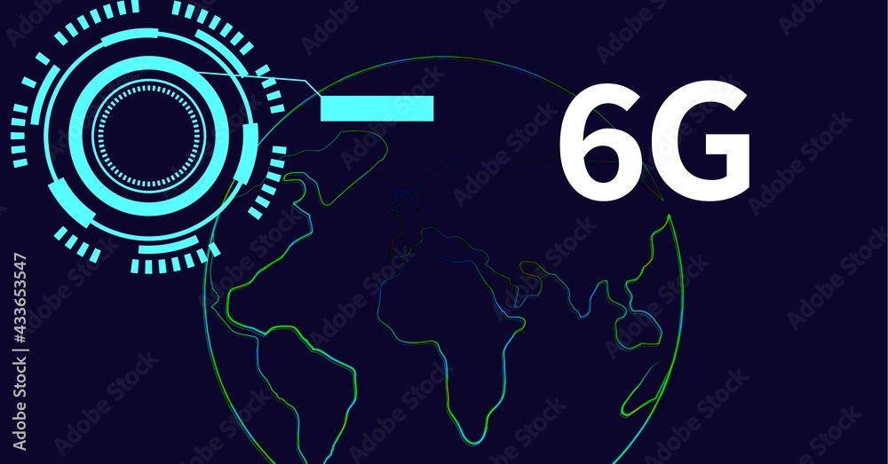 Composition of 6g text with scope scanning and planet earth Composition of 6g text with scope scanning and planet earth