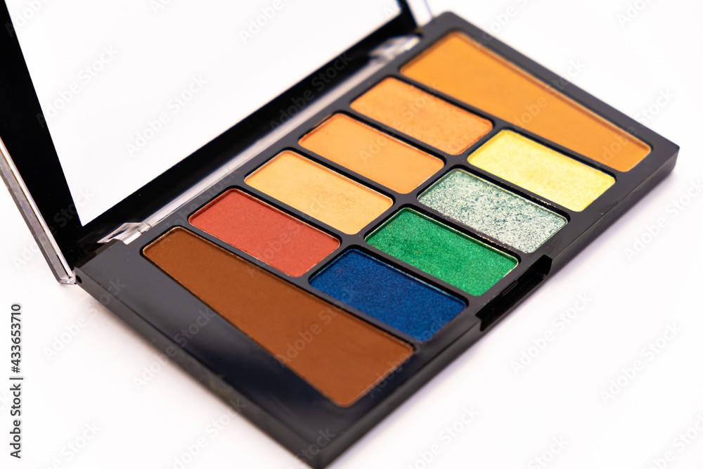 colourful eyeshadow makeup palette isolated on white background. make up artist tools colourful eyeshadow makeup palette isolated on white background. make up artist tools