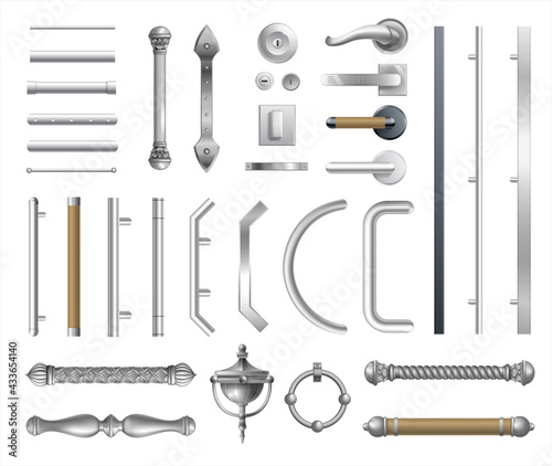 Set of modern and classic door handles