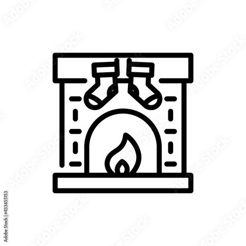 Christmas Xmas Fireplace Vector icon in Outline Style. a Fireplace with socks are a symbol for Christmas and Winter. Vector illustration icon that can be used for apps, websites, or part of a logo