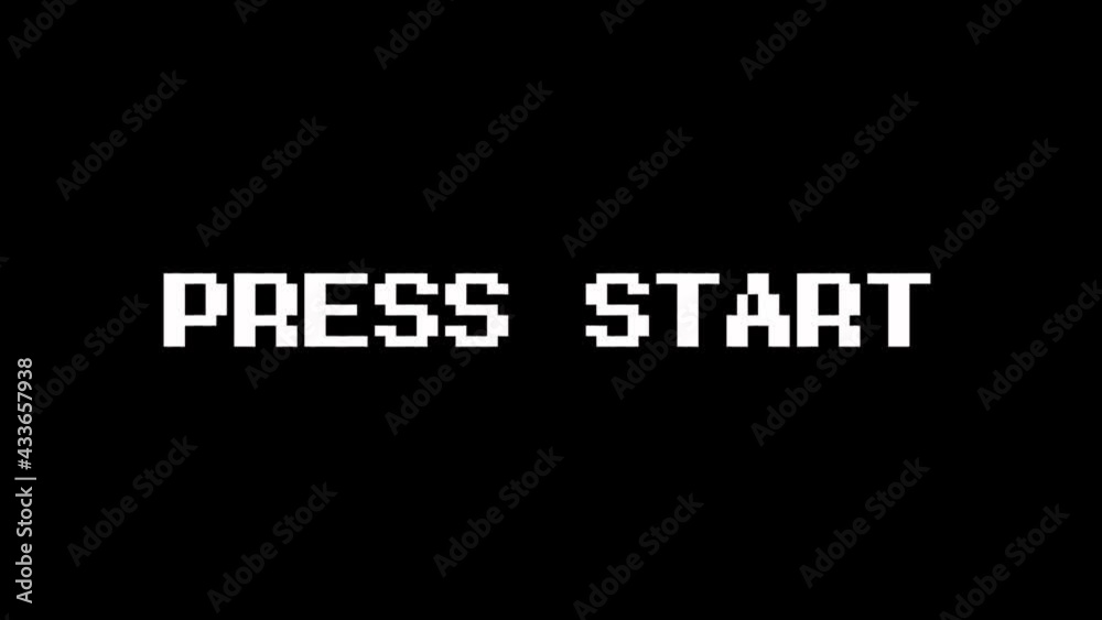 Press start text with bad signal. Glitch effect. 4k video. Press start text with bad signal. Glitch effect. 4k video.
