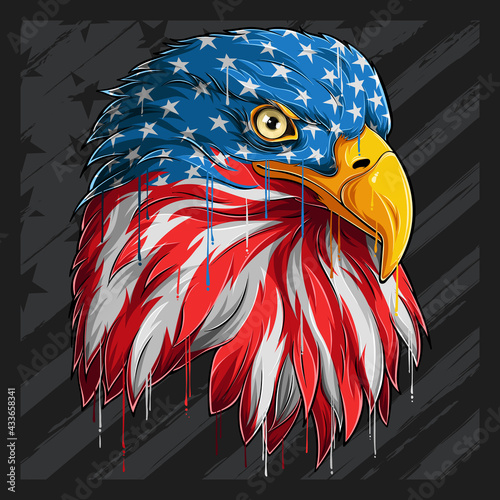 Obraz na plátne Eagle head with American flag pattern independence day veterans day 4th of July