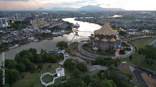 Kuching, Sarawak Malaysia - May 14 2021: The buildings, landmarks and scenery of Kuching city, capital of Sarawak, Borneo island.  photo