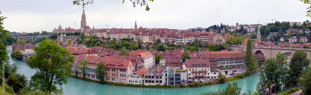 Views of  streets, river, houses and roofs of the old town Bern, Switzerland