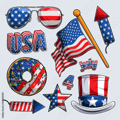 4th of July elements collection independence day veterans day and memorial day