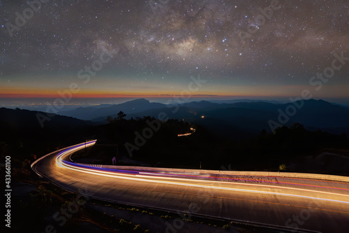 Night time long exposure landscape photography.the milky way © saravut