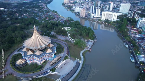 Kuching, Sarawak Malaysia - May 14 2021: The buildings, landmarks and scenery of Kuching city, capital of Sarawak, Borneo island.  photo