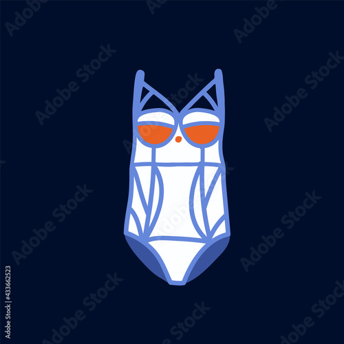Summer swimsuit poster. Illustration of Women's beachwear. Hand-drawn swimsuit in vector. Vector illustration