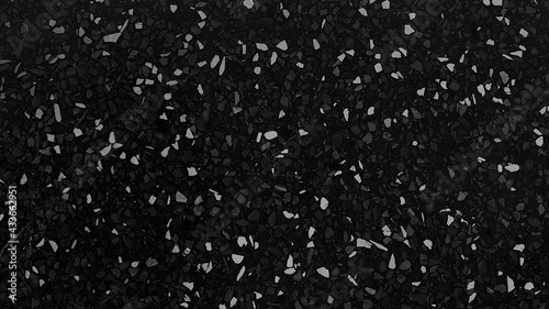 real black terrazzo texture background. black stone with white and grey fragment background. abstract trendy luxury concept background. dark black grain texture background.