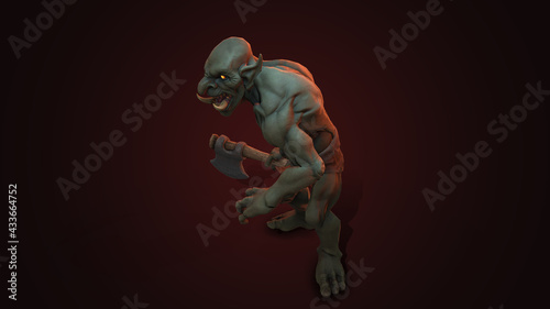 Fantasy character Troll Berserker in epic pose - 3D render on dark background