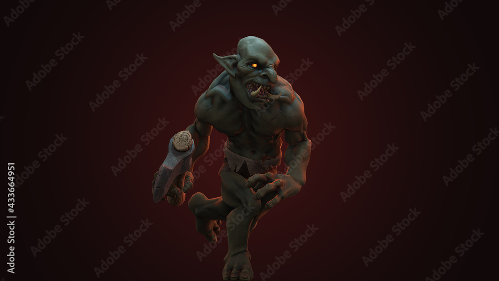 Fantasy character Troll Berserker in epic pose - 3D render on dark background Fantasy character Troll Berserker in epic pose - 3D render on dark background