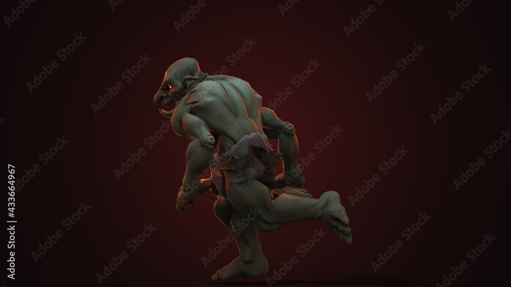 Fantasy character Troll Berserker in epic pose - 3D render on dark background Fantasy character Troll Berserker in epic pose - 3D render on dark background