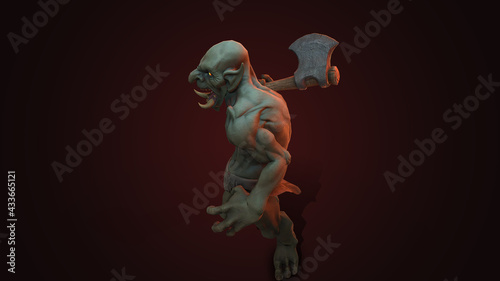 Fantasy character Troll Berserker in epic pose - 3D render on dark background