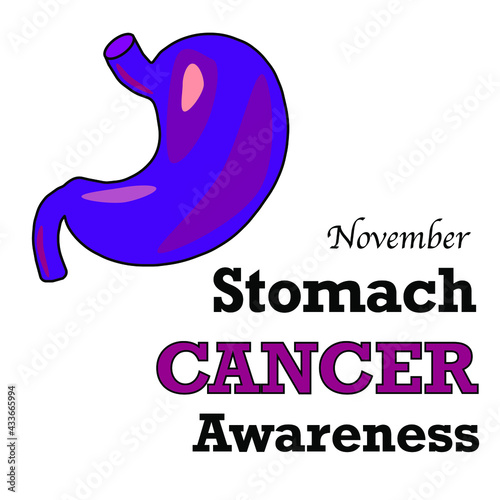 November is Stomach or gastric Cancer Awareness Month Square white and purple background vector for education. 