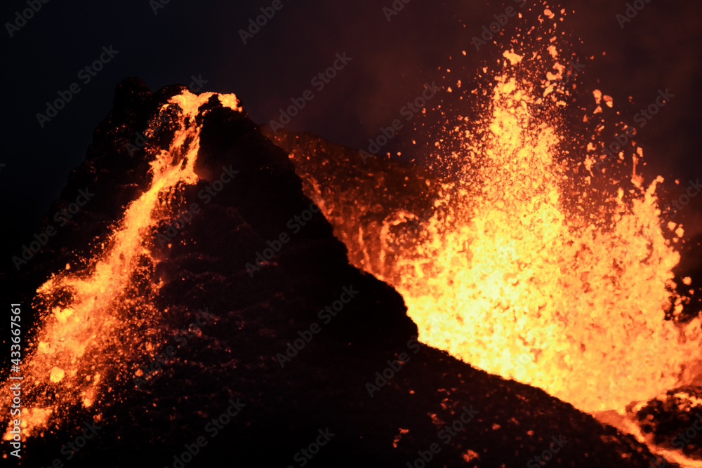 Volcano eruption in Iceland. Shots taken on 27th of April 2021 (eruption started on 19th of March 2021)