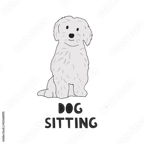 Web banner with dog and text Dog sitting. Concept of business, holiday and petcare. Trendy flat vector illustration