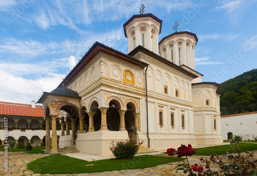 View of Horezu Monastery inner yard with church, Wallachia, Romania
