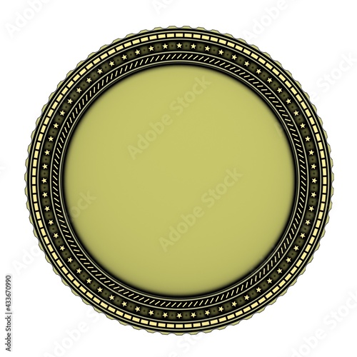 Blank old coin. Chevron blank. Coin sign. Blank medal. Medal isolated on white background. Honor prize. 3D illustration.