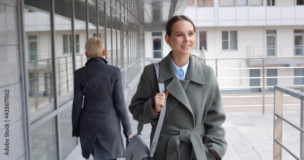 Beautiful woman going to work walking near business center Beautiful woman going to work walking near business center