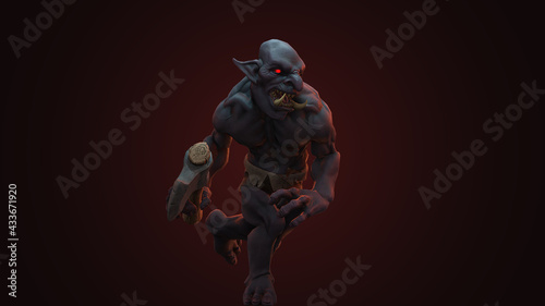 Fantasy character Troll Berserker in epic pose - 3D render on dark background 
