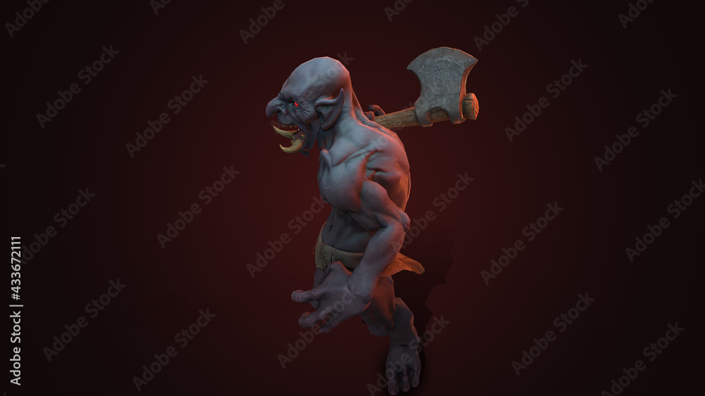 Fantasy character Troll Berserker in epic pose - 3D render on dark background
Fantasy character Troll Berserker in epic pose - 3D render on dark background
