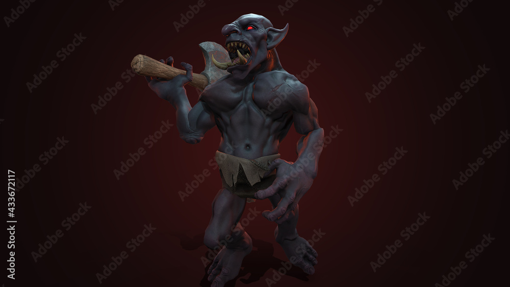 Fantasy character Troll Berserker in epic pose - 3D render on dark background
Fantasy character Troll Berserker in epic pose - 3D render on dark background