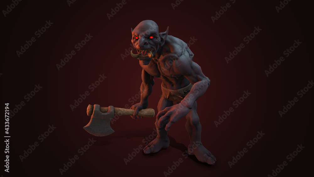 Fantasy character Troll Berserker in epic pose - 3D render on dark background
Fantasy character Troll Berserker in epic pose - 3D render on dark background