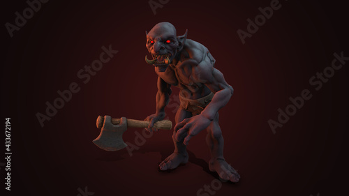 Fantasy character Troll Berserker in epic pose - 3D render on dark background  © botastock