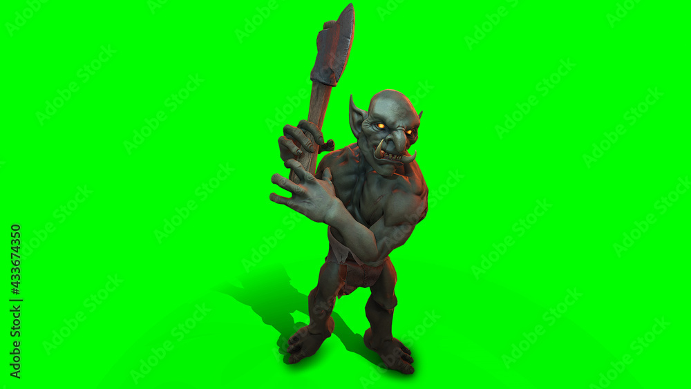 Fantasy character Troll Berserker in epic pose - 3D render on dark background Fantasy character Troll Berserker in epic pose - 3D render on dark background