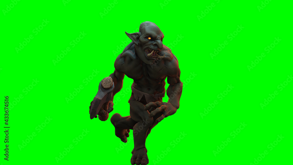 Obraz premium Fantasy character Troll Berserker in epic pose - 3D render on dark background