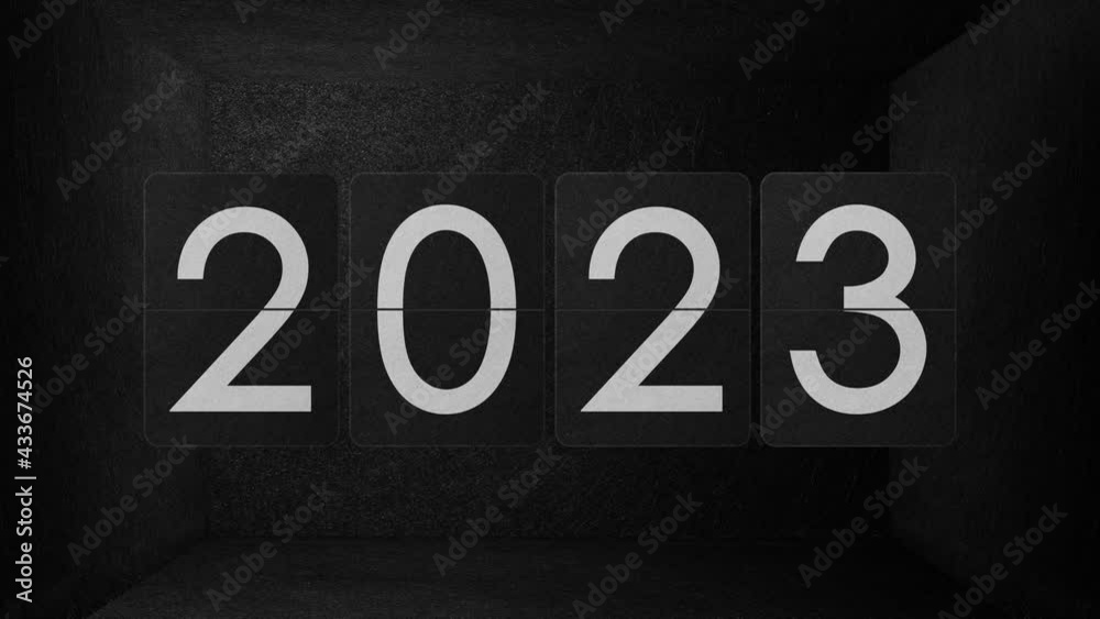 Flip clock switches from year 2021 to 2022 to 2023 Dark space box