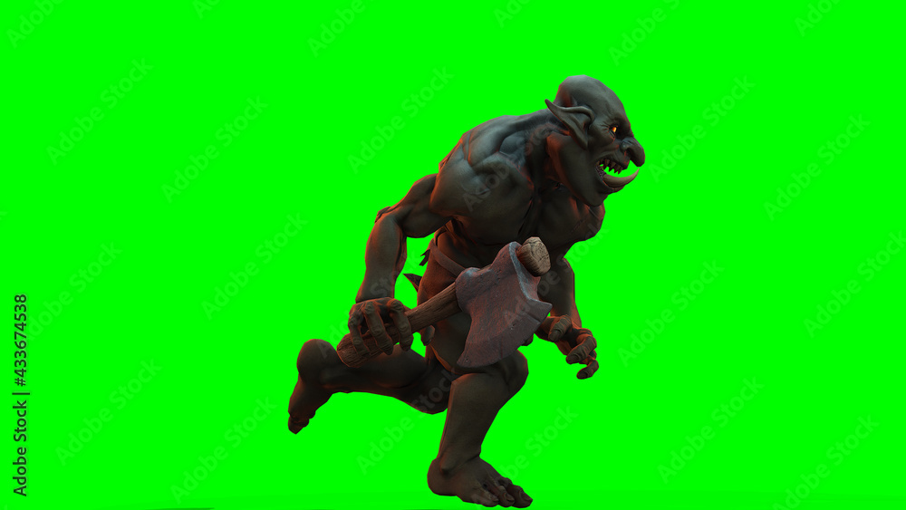 Fantasy character Troll Berserker in epic pose - 3D render on dark background Fantasy character Troll Berserker in epic pose - 3D render on dark background