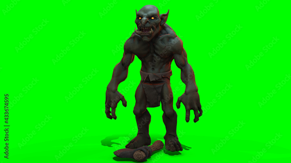 Fantasy character Troll Berserker in epic pose - 3D render on dark background Fantasy character Troll Berserker in epic pose - 3D render on dark background