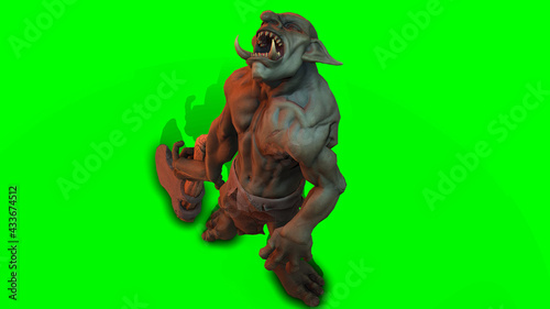 Fantasy character Troll Berserker in epic pose - 3D render on dark background