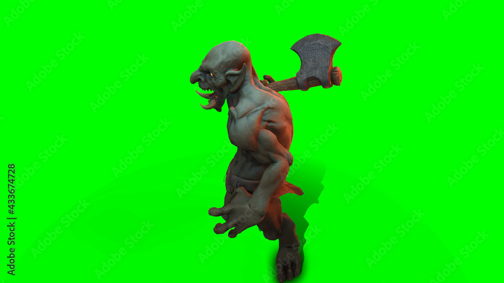 Fantasy character Troll Berserker in epic pose - 3D render on dark background Fantasy character Troll Berserker in epic pose - 3D render on dark background