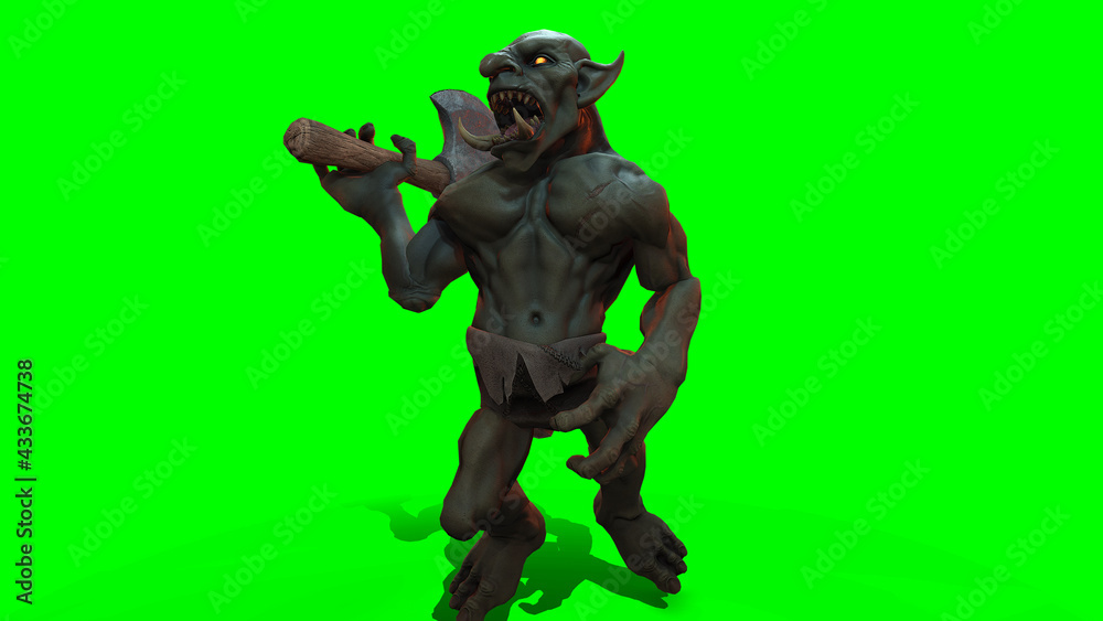 Fantasy character Troll Berserker in epic pose - 3D render on dark background Fantasy character Troll Berserker in epic pose - 3D render on dark background