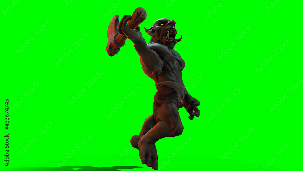 Fantasy character Troll Berserker in epic pose - 3D render on dark background Fantasy character Troll Berserker in epic pose - 3D render on dark background