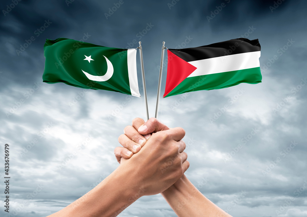 Flag of Pakistan and Palestine, allies and friendly countries, unity