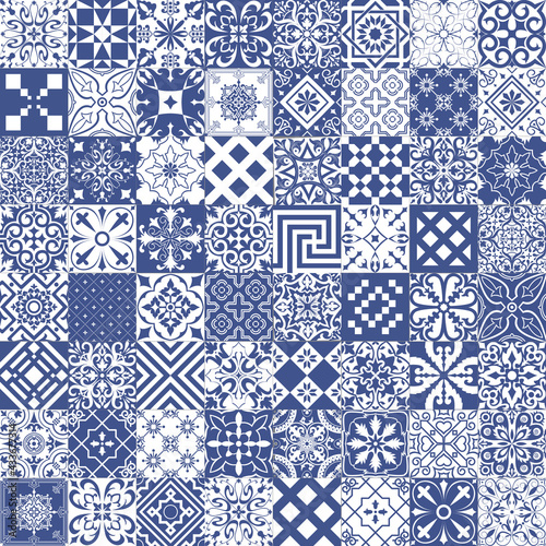 Set of tiles background in portuguese style. Mosaic pattern for ceramic in dutch, spanish, italian style.