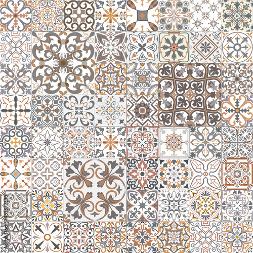 Set of tiles background in portuguese style. Mosaic pattern for ceramic in dutch, spanish, italian style.