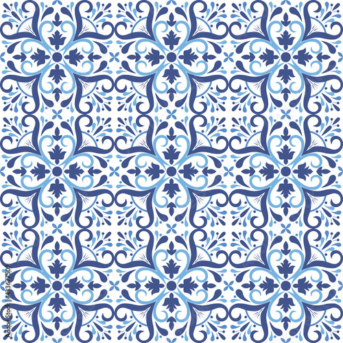 Seeamless tiles background. Mosaic pattern for ceramic in dutch, portuguese, spanish, italian style.